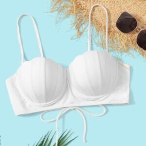 White 2-Piece Bikini High Waisted Scalloped Trim Balconette Push Up Top NWOT